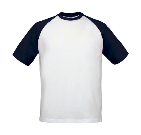 B &amp; C T-Shirt Base-Ball, White/Navy, S bedrucken, Art.-Nr. 117420523
