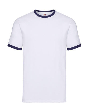 Fruit of the Loom Ringer T, White/Navy, 3XL bedrucken, Art.-Nr. 161010528