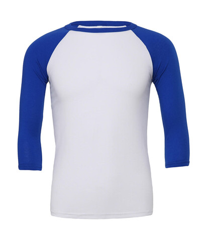 Bella Unisex 3/4 Sleeve Baseball T-Shirt, White/True Royal, L bedrucken, Art.-Nr. 163060625