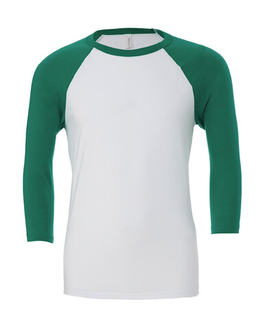 Bella Unisex 3/4 Sleeve Baseball T-Shirt, White/Kelly Green, XL bedrucken, Art.-Nr. 163060746