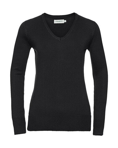 Russell Europe Ladies’ V-Neck Knitted Pullover, Black, 2XS bedrucken, Art.-Nr. 219001011