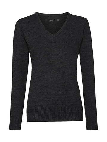 Russell Europe Ladies’ V-Neck Knitted Pullover, Charcoal Marl, XL bedrucken, Art.-Nr. 219001166