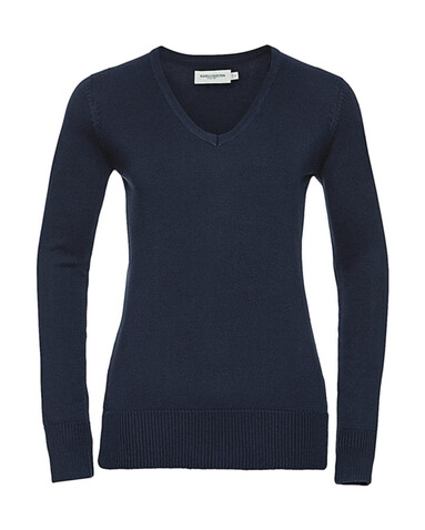 Russell Europe Ladies’ V-Neck Knitted Pullover, French Navy, M bedrucken, Art.-Nr. 219002014