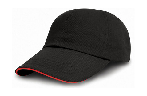 Result Caps Brushed Cotton Decorator Cap with Sandwich Peak, Black/Red, One Size bedrucken, Art.-Nr. 350341540
