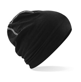 Beechfield Hemsedal Cotton Beanie, Black/White, One Size bedrucken, Art.-Nr. 384691500