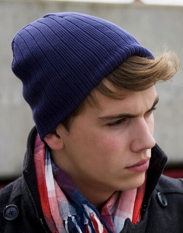 Result Caps Delux Double Knit Cotton Beanie Hat, Navy, One Size bedrucken, Art.-Nr. 388342000