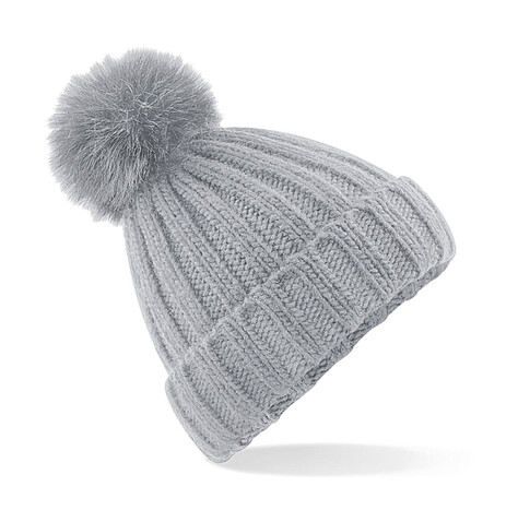 Beechfield Verbier Fur Pop Pom Chunky Beanie, Light Grey, One Size bedrucken, Art.-Nr. 388691380