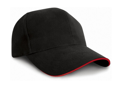 Result Caps Sandwich Brushed Cotton Cap, Black/Red, One Size bedrucken, Art.-Nr. 390341540