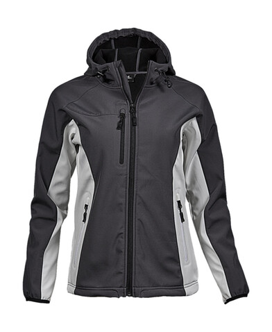 Tee Jays Ladies` Hooded Lightweight Performance Softshell, Dark Grey/Off White, 3XL bedrucken, Art.-Nr. 436541638