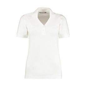 Kustom Kit Women`s Regular Fit Comfortec® V Neck Polo, White, XS bedrucken, Art.-Nr. 526110001