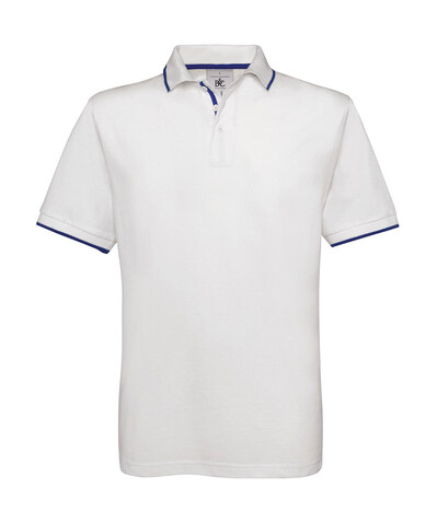 B &amp; C Safran Sport Tipped Polo, White/Royal, L bedrucken, Art.-Nr. 540420755