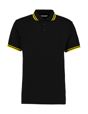 Kustom Kit Classic Fit Tipped Collar Polo, Black/Yellow, S bedrucken, Art.-Nr. 594111473