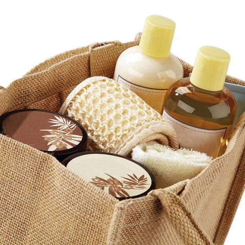 Westford Mill Jute Mini Gift Bag, Natural/Black, One Size bedrucken, Art.-Nr. 612280560