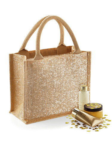 Westford Mill Shimmer Jute Mini Gift Bag, Natural/Gold, One Size bedrucken, Art.-Nr. 635280160
