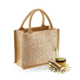Westford Mill Shimmer Jute Mini Gift Bag, Natural/Gold, One Size bedrucken, Art.-Nr. 635280160