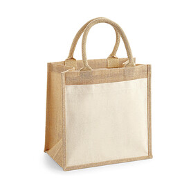 Westford Mill Cotton Pocket Jute Midi Tote, Natural, One Size bedrucken, Art.-Nr. 651280080