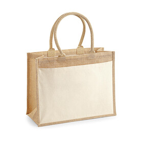 Westford Mill Cotton Pocket Jute Shopper, Natural, One Size bedrucken, Art.-Nr. 652280080