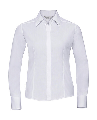 Russell Europe Ladies` LS Fitted Poplin Shirt, White, L bedrucken, Art.-Nr. 712000005