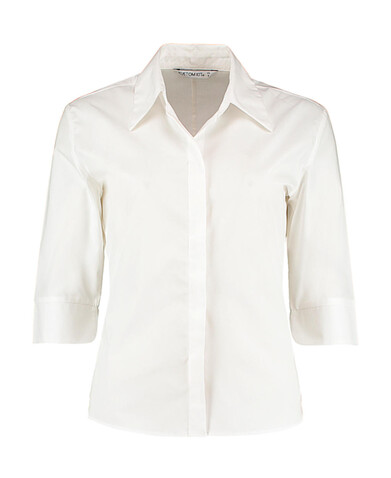 Kustom Kit Women`s Tailored Fit Continental Blouse 3/4 Sleeve, White, XS bedrucken, Art.-Nr. 715110001