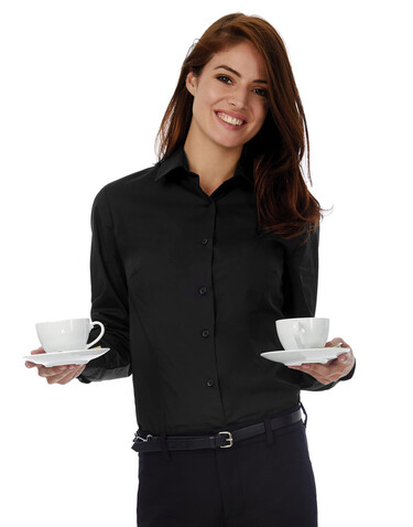B &amp; C Smart LSL/women Poplin Shirt, Black, XL bedrucken, Art.-Nr. 716421016