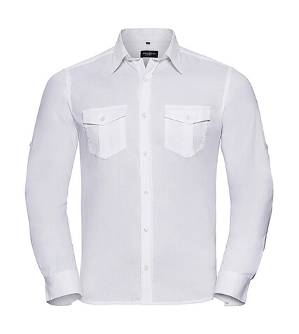 Russell Europe Men`s Roll Sleeve Shirt LS, White, S bedrucken, Art.-Nr. 718000001