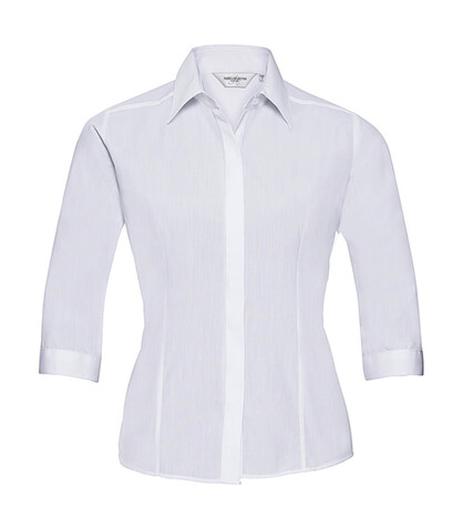 Russell Europe 3/4 sleeve Poplin Shirt, White, XS bedrucken, Art.-Nr. 740000002