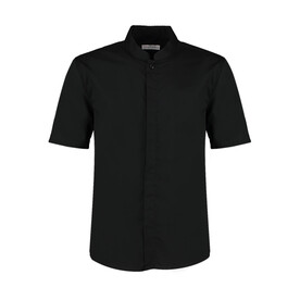 Kustom Kit Tailored Fit Mandarin Collar Shirt SSL, Black, S bedrucken, Art.-Nr. 744111013