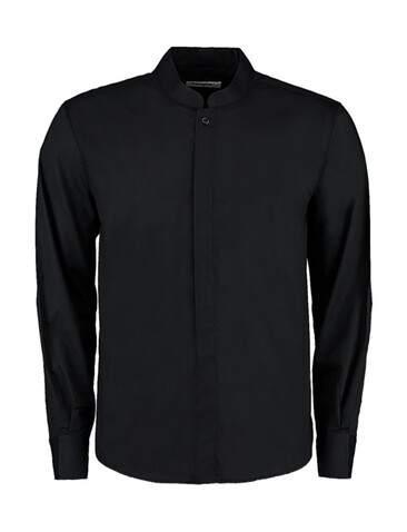 Kustom Kit Tailored Fit Mandarin Collar Shirt, Black, S bedrucken, Art.-Nr. 764111013