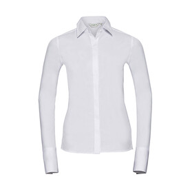 Russell Europe Ladies` LS Ultimate Stretch Shirt, White, XS (34) bedrucken, Art.-Nr. 768000002