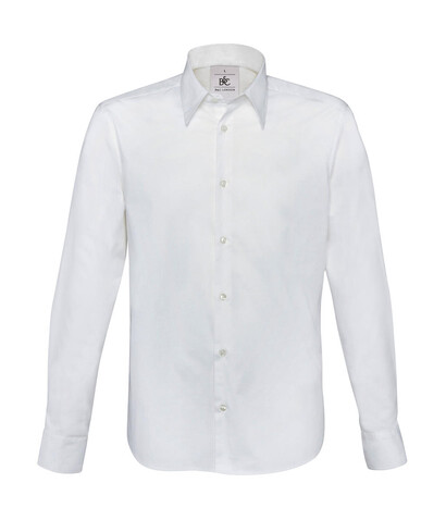 B &amp; C London Stretch Shirt LS, White, S bedrucken, Art.-Nr. 786420003