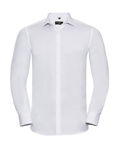 Russell Europe Men`s LS Ultimate Stretch Shirt, White, S bedrucken, Art.-Nr. 788000003
