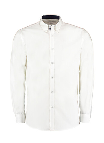 Kustom Kit Tailored Fit Premium Contrast Oxford Shirt, White/Navy, S bedrucken, Art.-Nr. 790110523