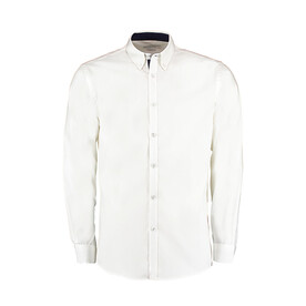 Kustom Kit Tailored Fit Premium Contrast Oxford Shirt, White/Navy, S bedrucken, Art.-Nr. 790110523