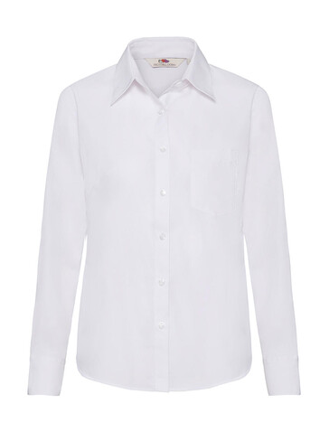 Fruit of the Loom Ladies` Poplin Shirt LS, White, XS bedrucken, Art.-Nr. 795010002