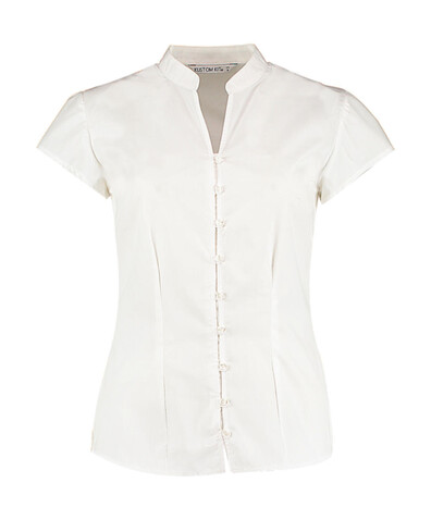 Kustom Kit Women`s Tailored Fit Mandarin Collar Blouse SSL, White, XS (8) bedrucken, Art.-Nr. 797110001