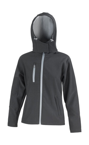 Result Ladies TX Performance Hooded Softshell Jacket, Black/Grey, XS (8) bedrucken, Art.-Nr. 826331512