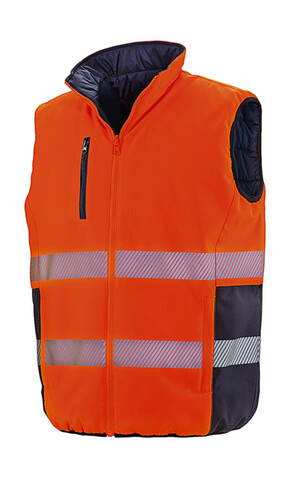 Result Reversible Soft Padded Safety Gilet, Fluo Orange/Navy, S bedrucken, Art.-Nr. 877334763