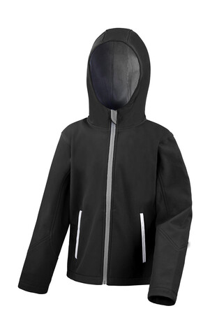 Result Kids TX Performance Hooded Softshell Jacket, Black/Grey, XS (3-4) bedrucken, Art.-Nr. 880331512