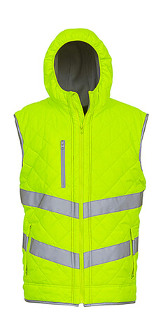 Yoko Fluo Kensington Hooded Gilet, Fluo Yellow, M bedrucken, Art.-Nr. 927776054