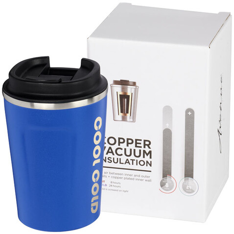 Thor 360 ml auslaufsicherer Kupfer-Vakuum Isolierbecher, blau bedrucken, Art.-Nr. 10058703