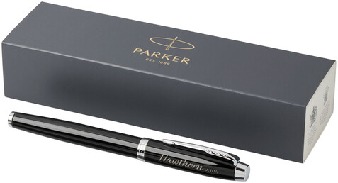 Parker IM Tintenroller (schwarze Mine), schwarz, chrom bedrucken, Art.-Nr. 10702300