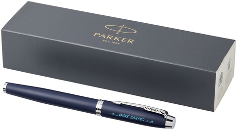 Parker IM Tintenroller (schwarze Mine), blau, silber bedrucken, Art.-Nr. 10702304