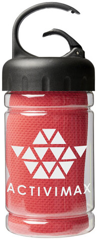 Remy Kühlhandtuch in PET-Behälter, rot bedrucken, Art.-Nr. 12617004