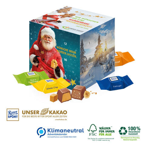 Adventskalender &quot;Cube&quot; mit Schokowürfel, Klimaneutral, FSC®-zertifiziert bedrucken, Art.-Nr. 95337