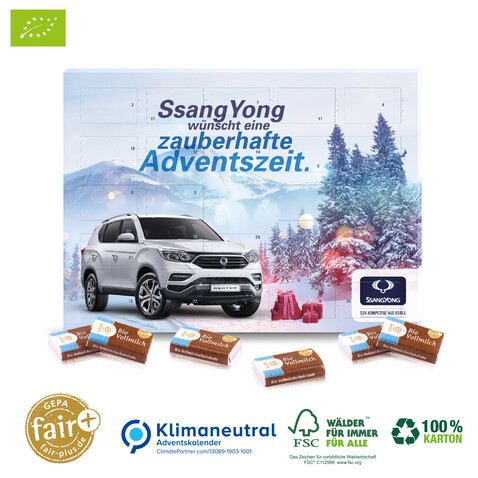 Ökologischer Karton-Tisch-Adventskalender mit Fair-Plus Bio-Vollmilchschokolade, Klimaneutral, FSC®-zertifiziert bedrucken, Art.-Nr. 95338