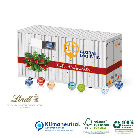 3D Adventskalender Lindt &quot;Container&quot;, Klimaneutral, FSC®-zertifiziert bedrucken, Art.-Nr. 95375