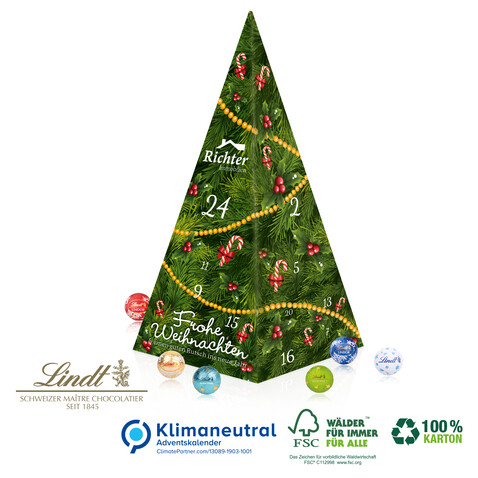 Adventskalender Lindt &quot;Weihnachtspyramide&quot;, Klimaneutral, FSC®-zertifiziert bedrucken, Art.-Nr. 95378