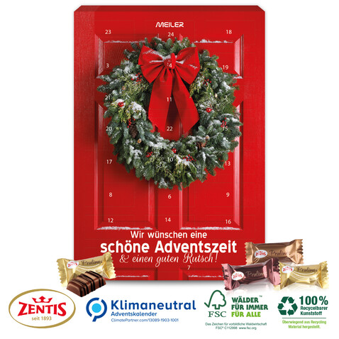 Wand-Adventskalender mit Zentis Pralines, Klimaneutral, FSC®-zertifiziert bedrucken, Art.-Nr. 95379