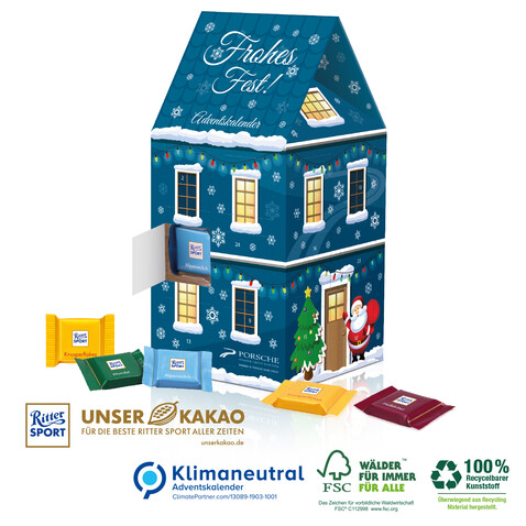 Adventskalender-Haus &quot;Ritter SPORT&quot;, Klimaneutral, FSC®-zertifiziert bedrucken, Art.-Nr. 95392