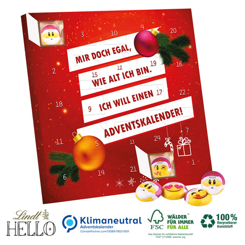 Adventskalender Lindt HELLO Emoti, Klimaneutral, FSC®-zertifiziert bedrucken, Art.-Nr. 95399